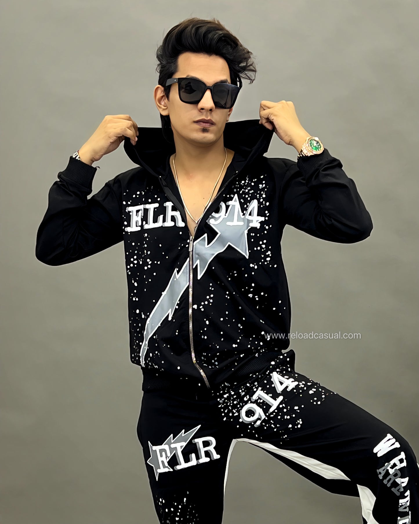 Thunder Printed Hood Neck Tracksuit set