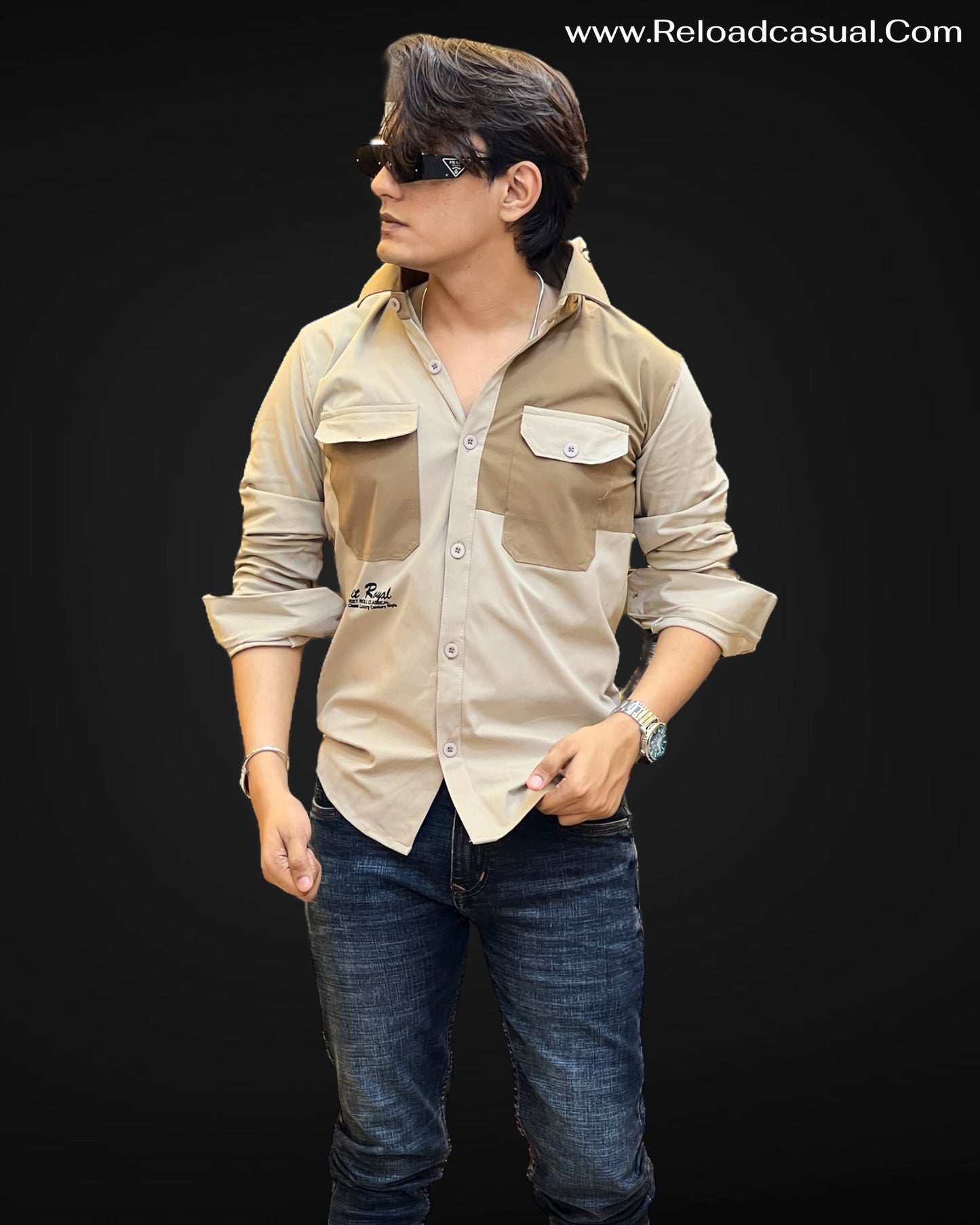 Dual Tone Contrast Pocket Shirt