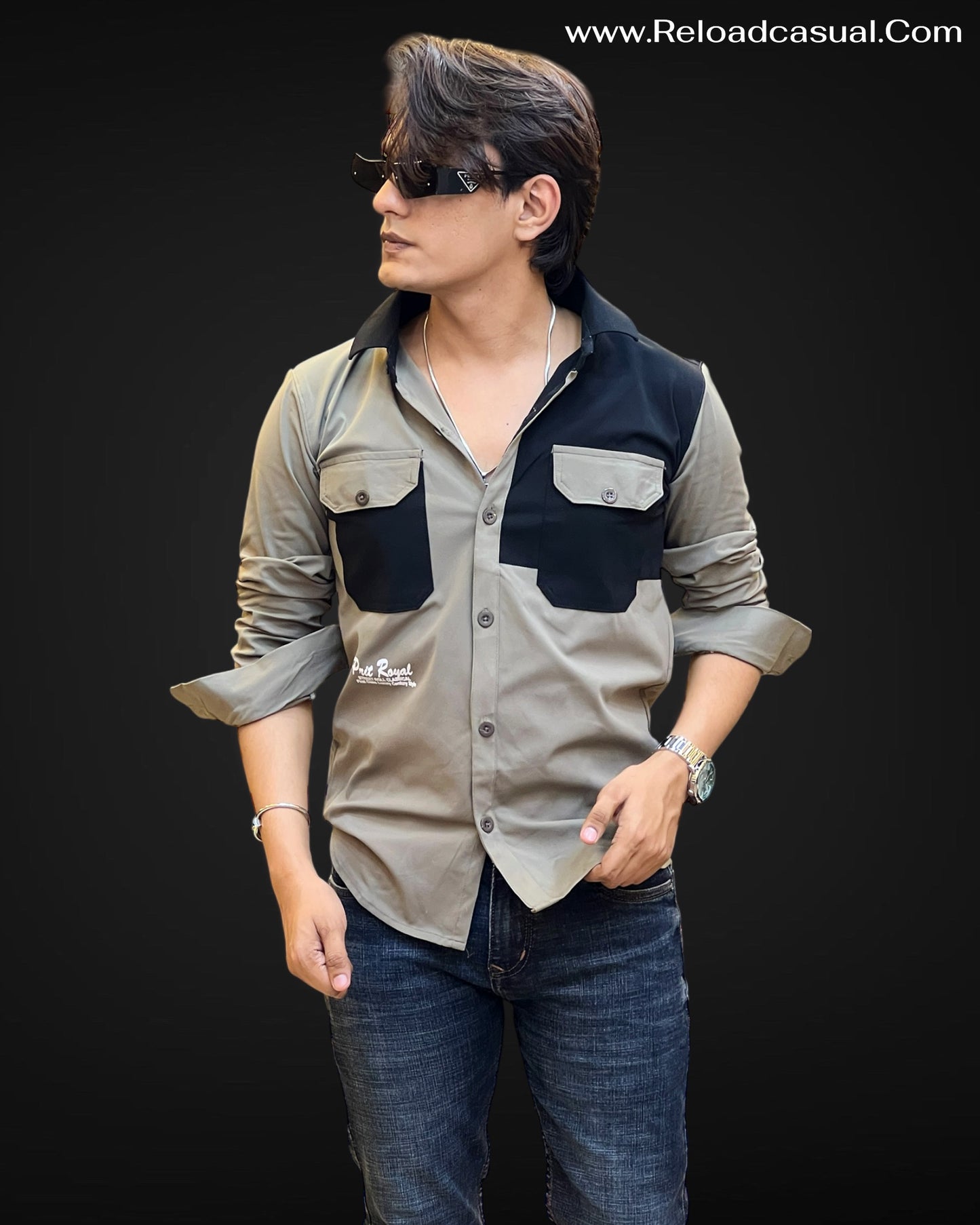 Dual Tone Contrast Pocket Shirt