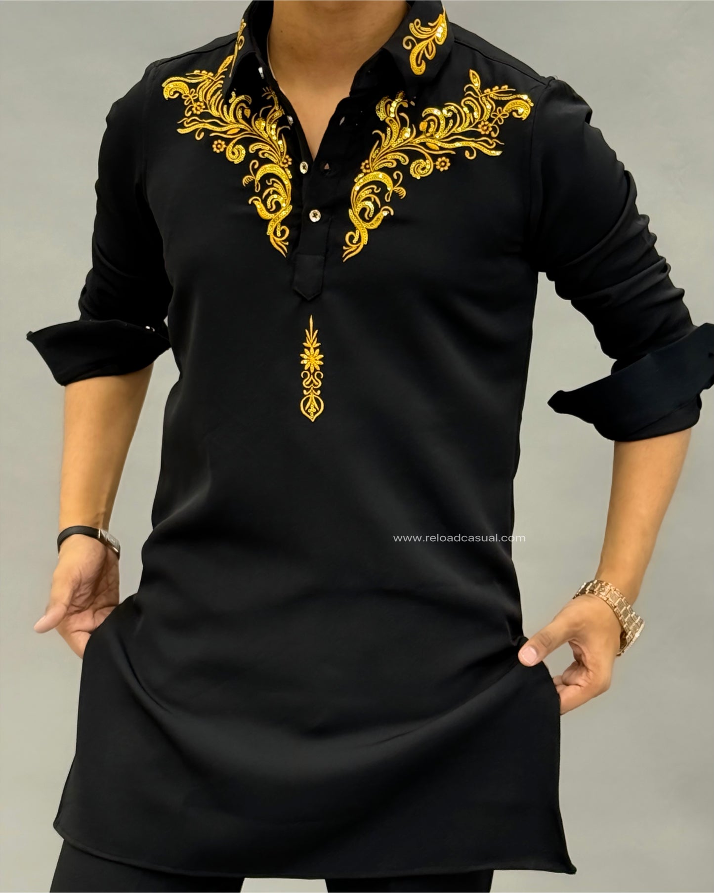 Gold zari floral Lachka kurta combo