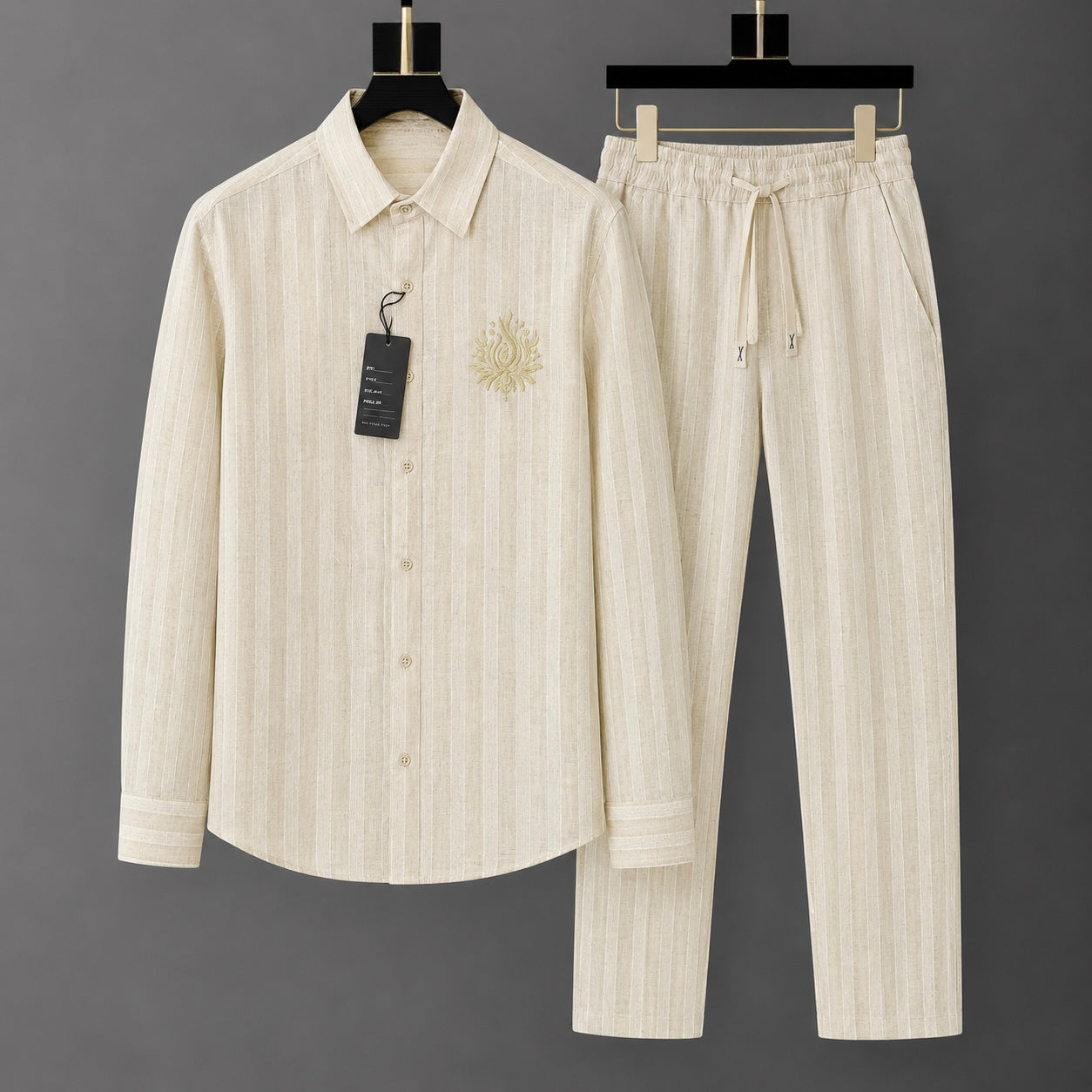 Stylish Lotus Embroidery Linen Tracksuit Set