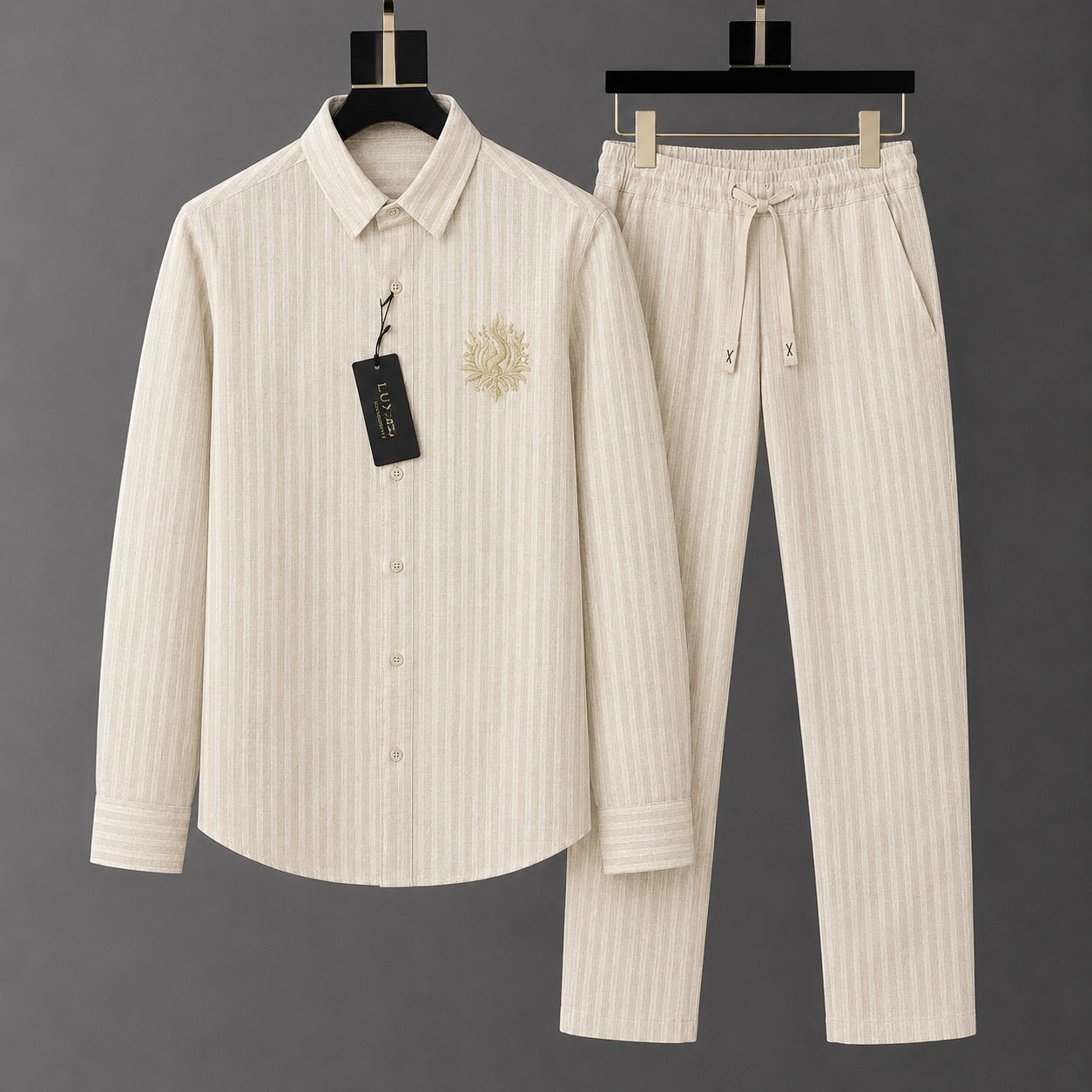 Stylish Lotus Embroidery Linen Tracksuit Set