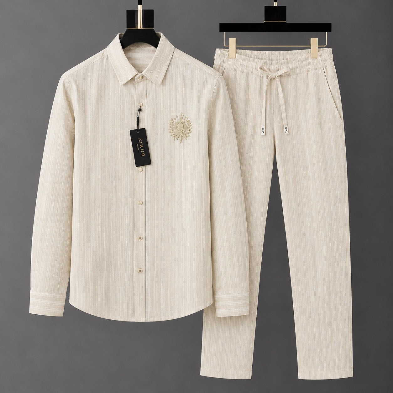 Stylish Lotus Embroidery Linen Tracksuit Set