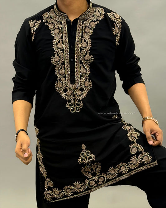 Black Zari Embroidered Kurta Set