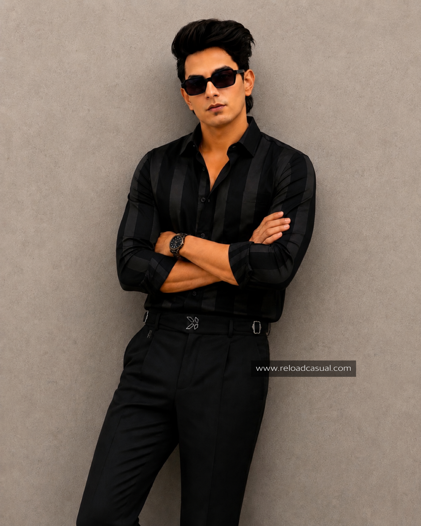Men’s Classic Striped Shiny Black Shirt
