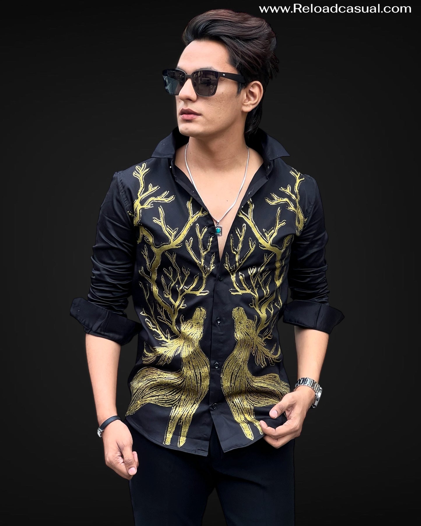 Golden Deer Embroidered Shirt