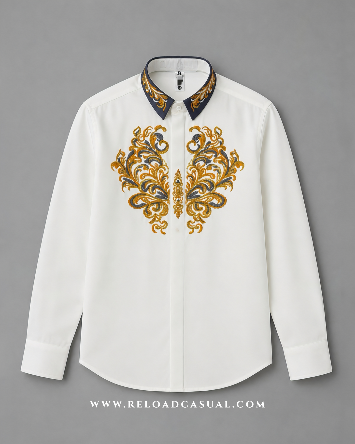 Men's Royal Contrast Collar Embroidered Shirt