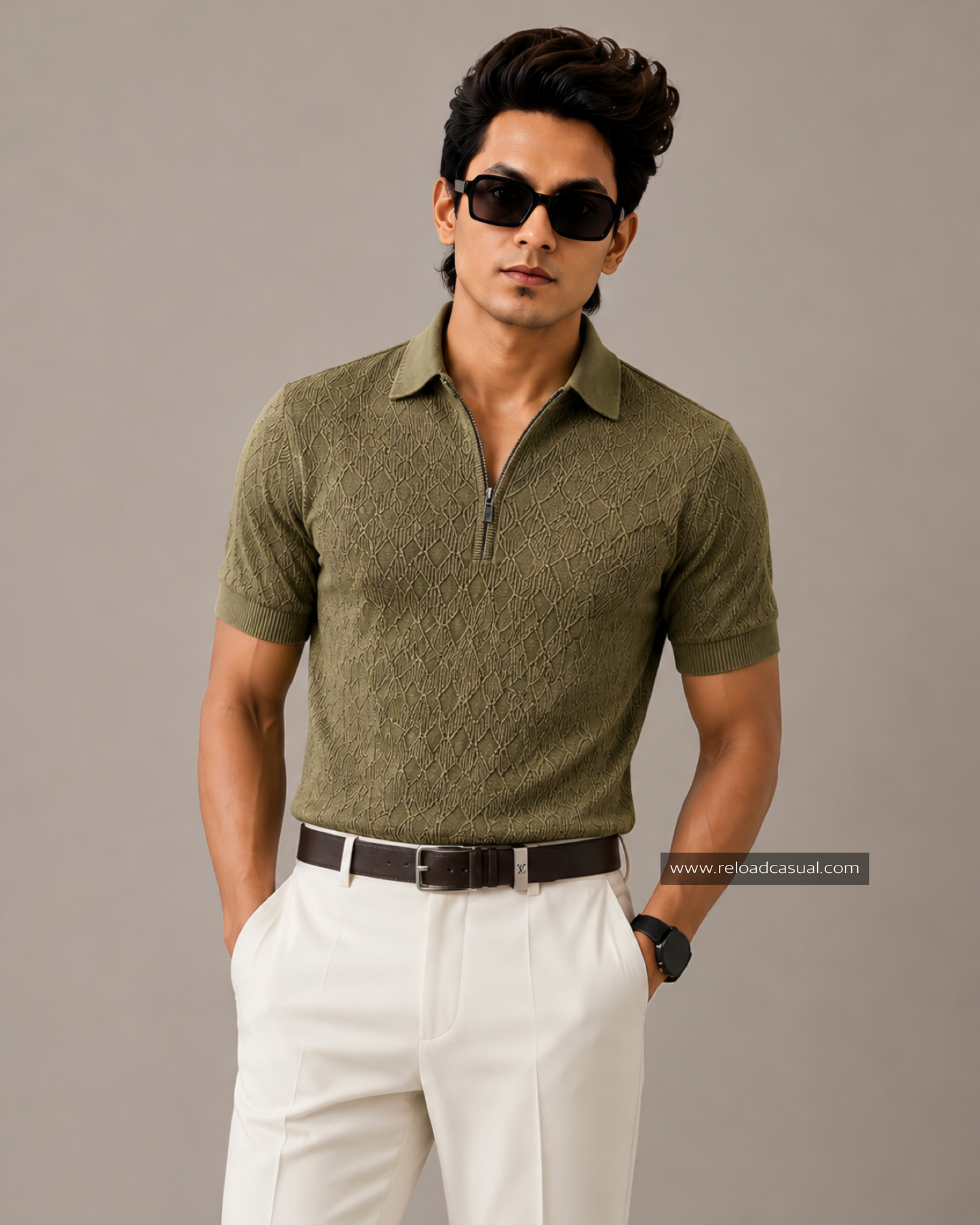 Denim Style Knitted Half Zip T-Shirt