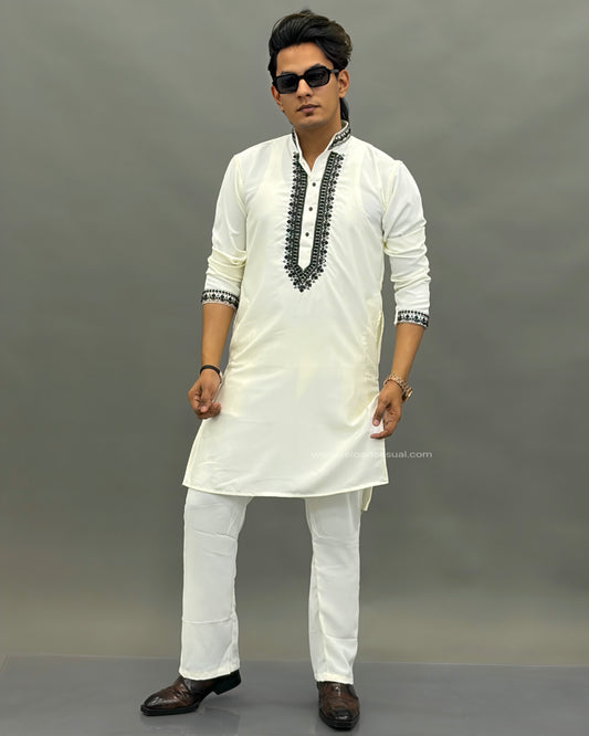 Diamond Embroidered Mandarin Bootcut Kurta Set
