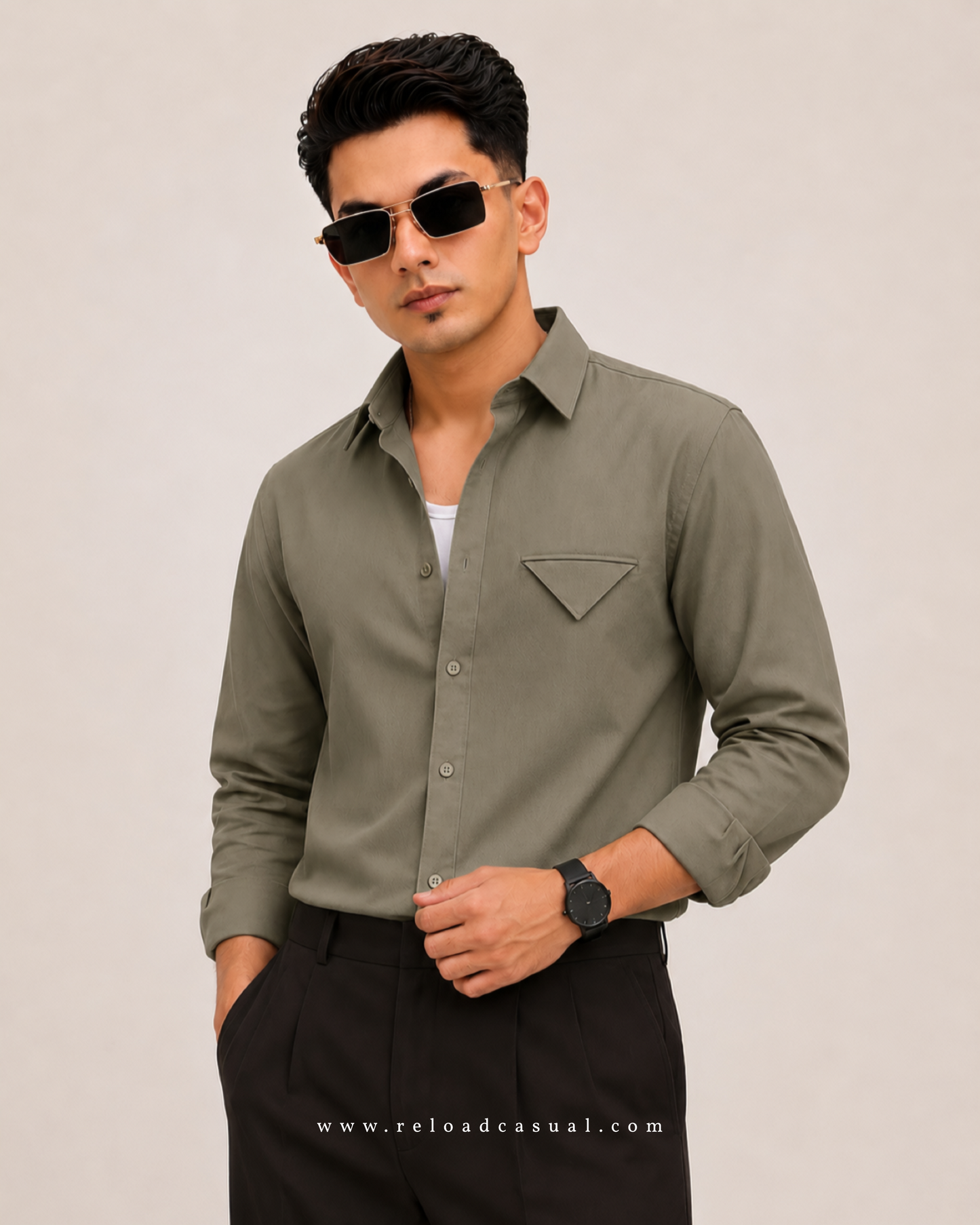 Single Flap Pocket Boxy Fit Shirt + Korean Baggy Adjuster Trousers