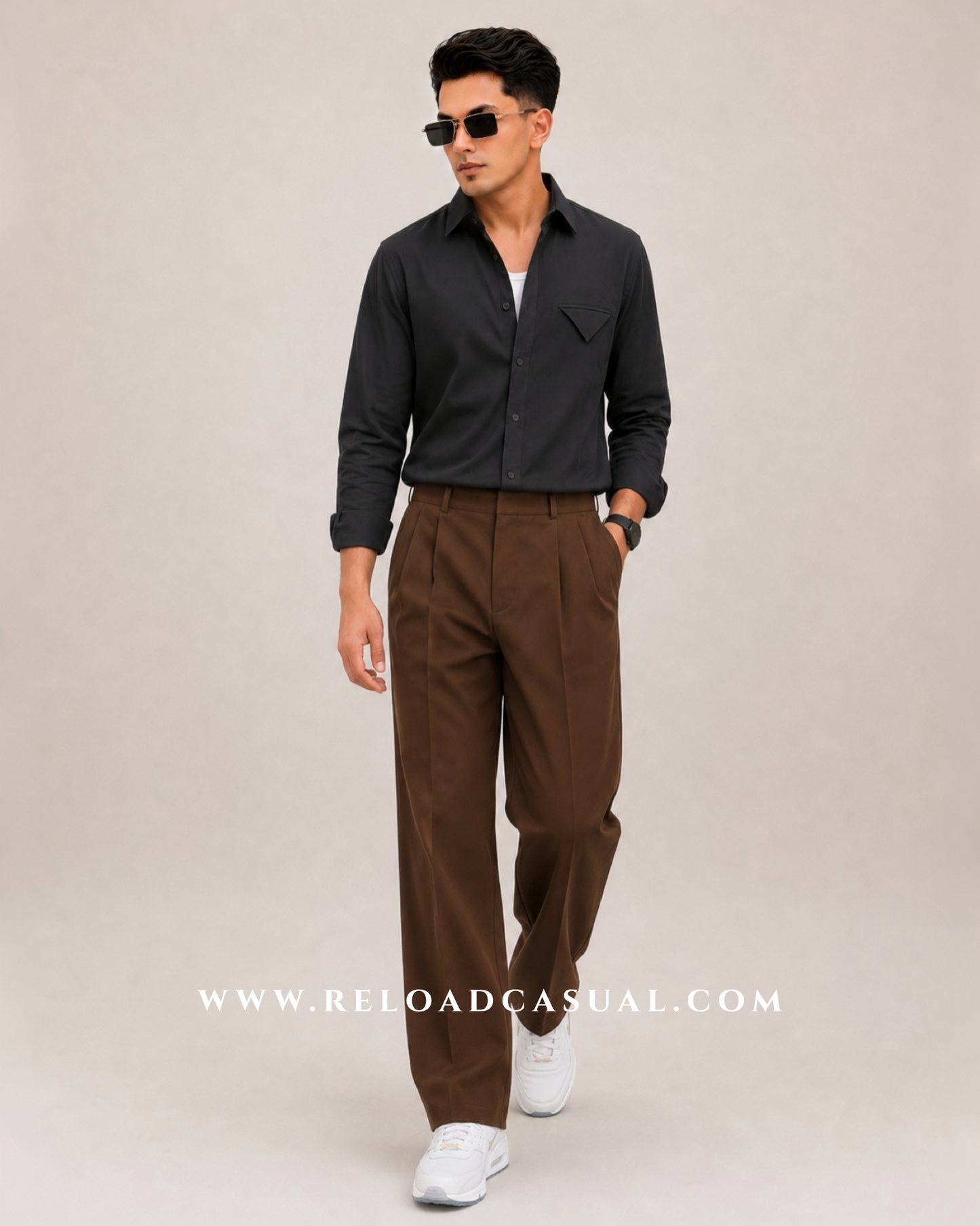 Single Flap Pocket Boxy Fit Shirt + Korean Baggy Adjuster Trousers