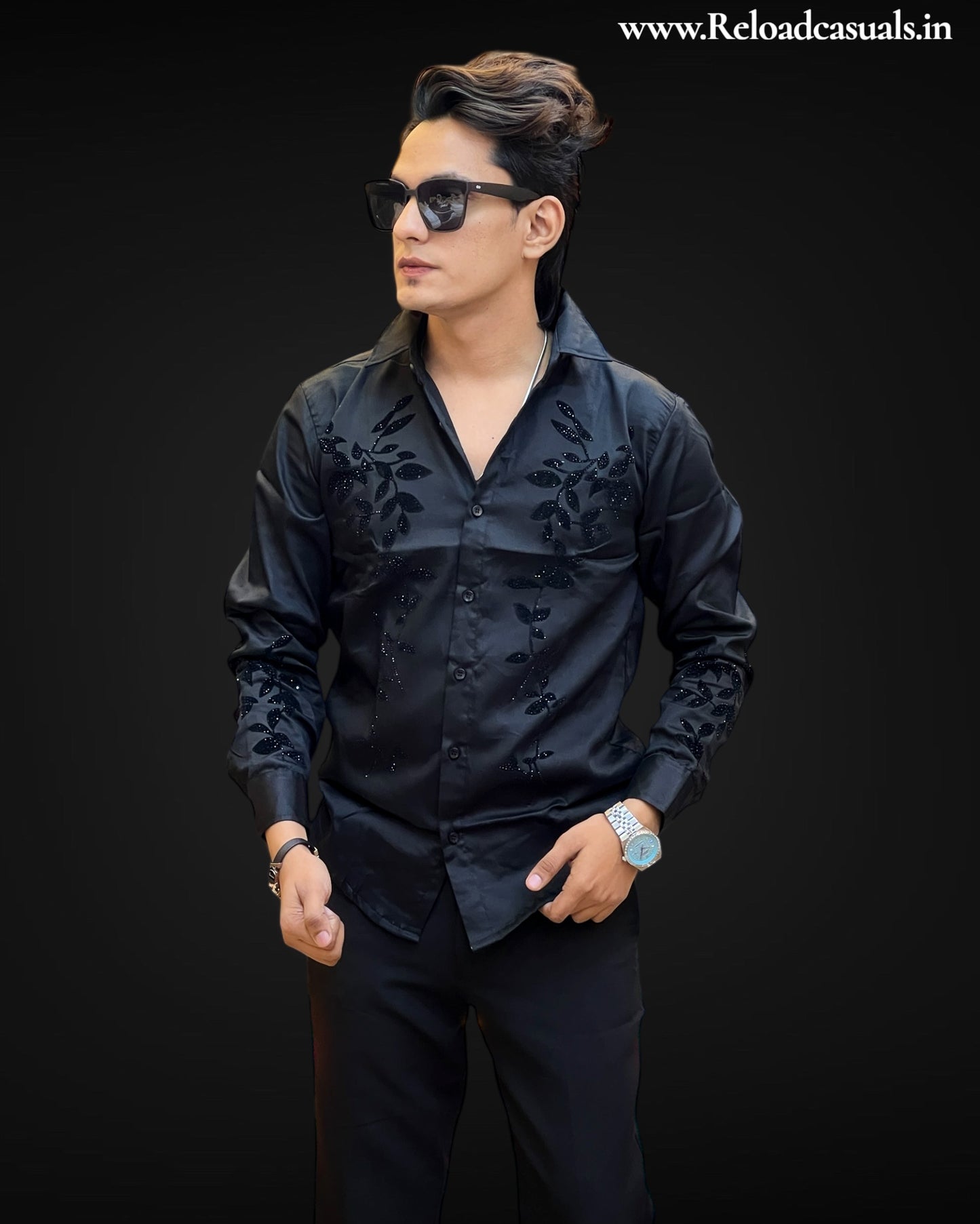 Premium Leaf Embroidered Elegance Shirt