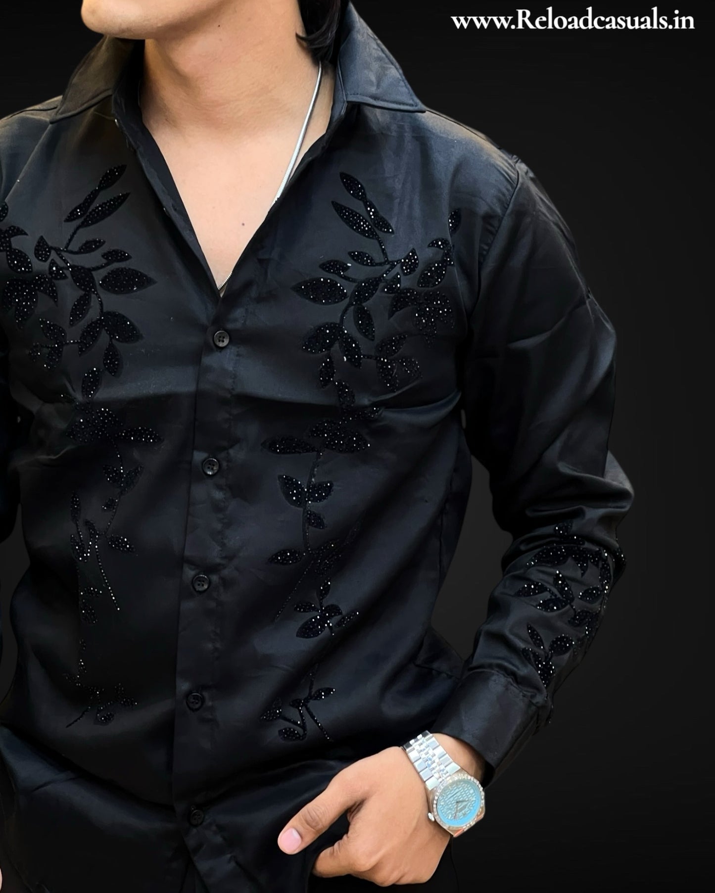 Premium Leaf Embroidered Elegance Shirt