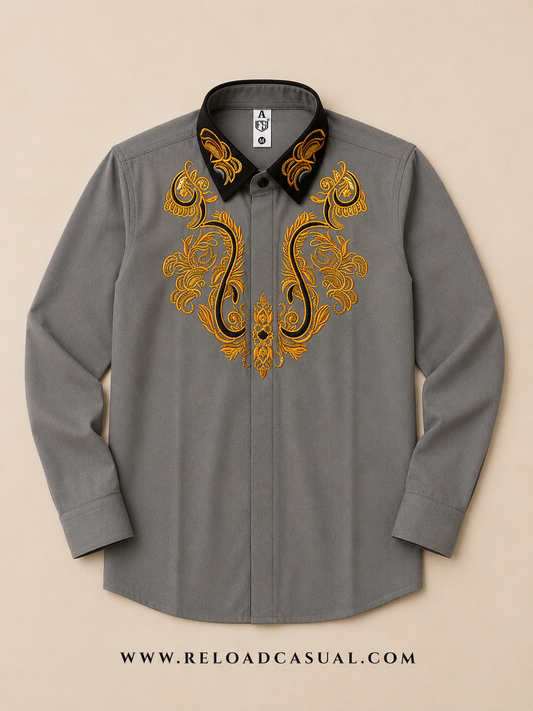 Mens Embroidered Contrast Collar Design Slim Fit Shirt