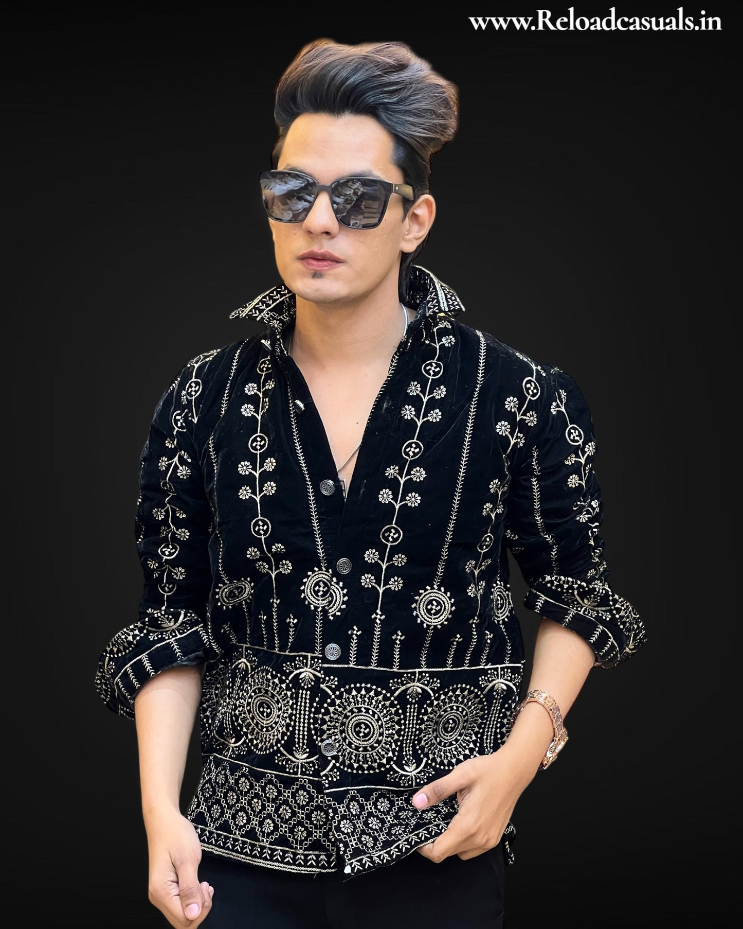 Flower Design Velvet Shirt