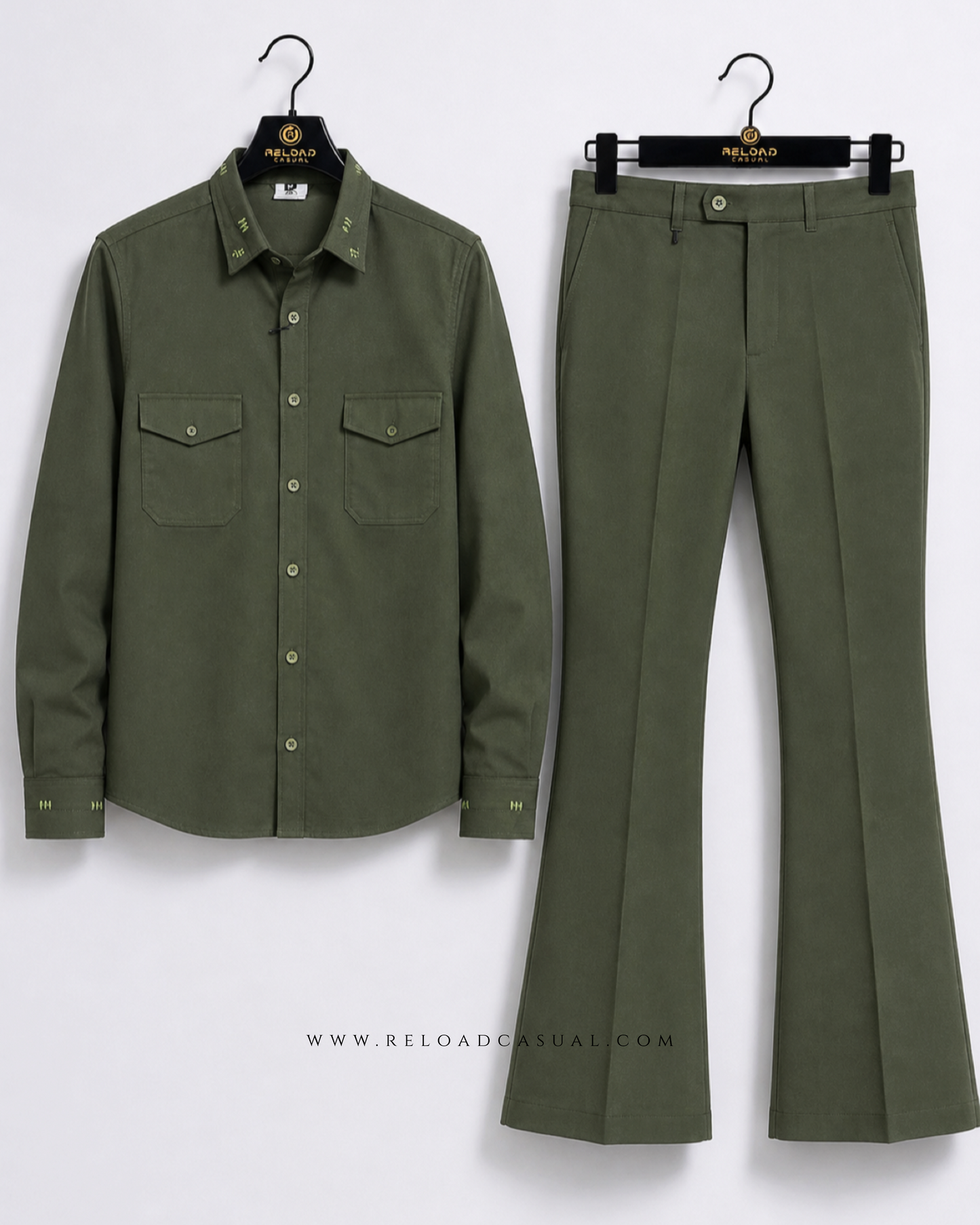 Twill Embroidered Collar Bootcut Co-ord Set