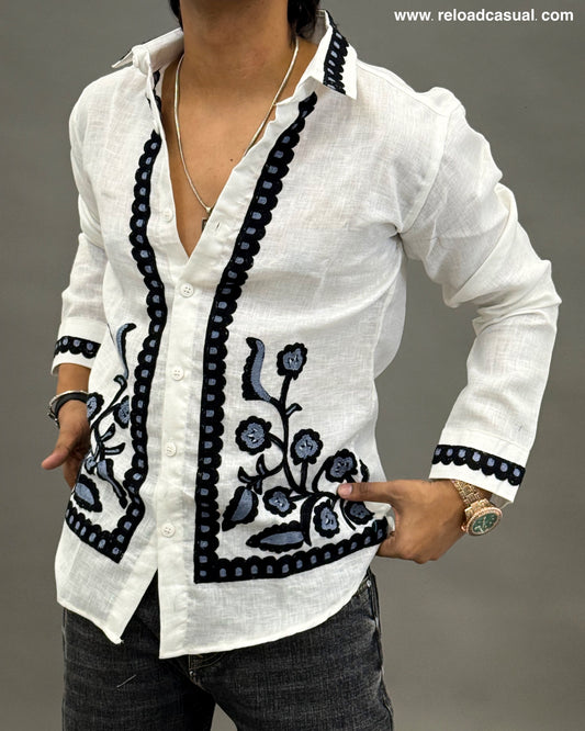 Floral Border Embroidered Shirt