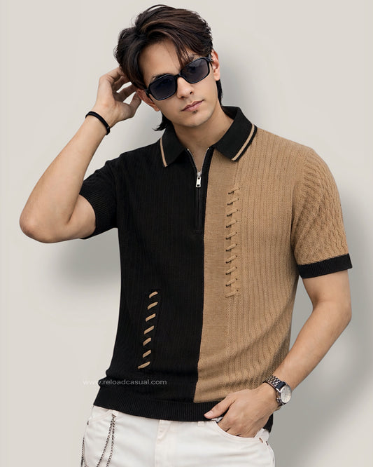 Men's Double Lace Knitted neck T-shirt