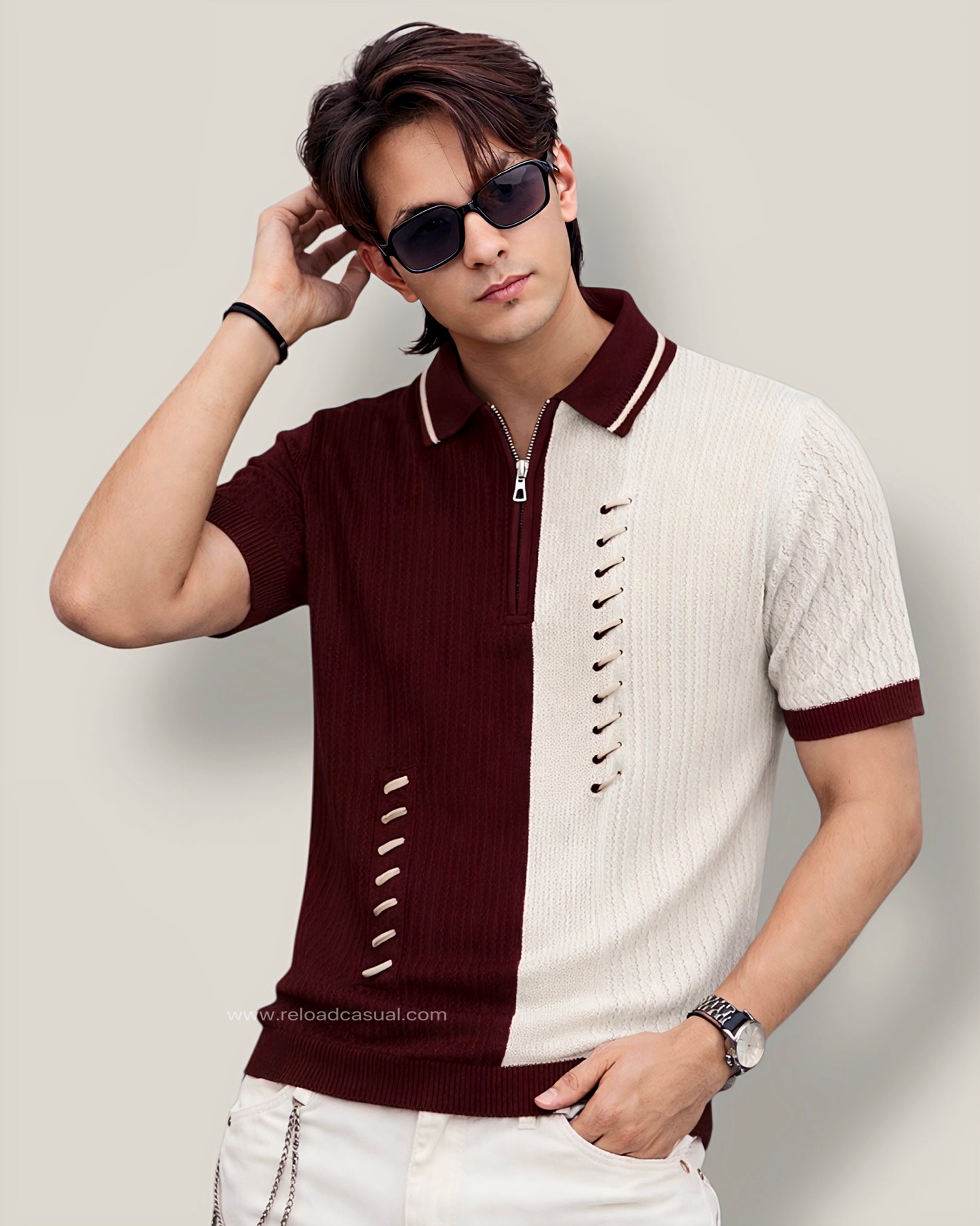 Men's Double Lace Knitted neck T-shirt
