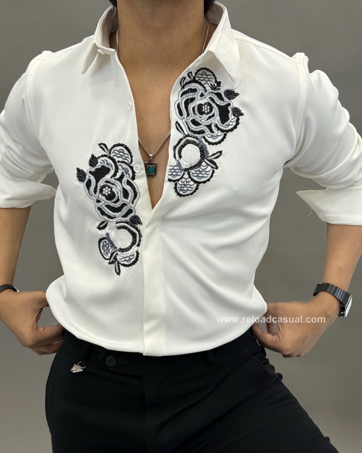 Rose Crest Embroidered Lachka Shirt