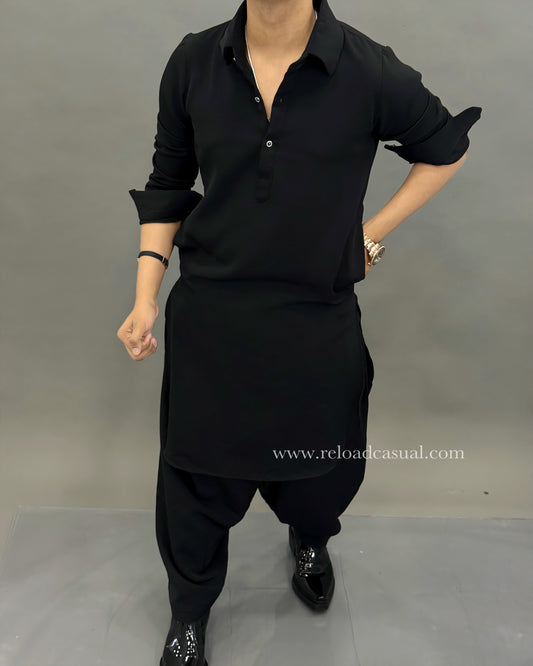Black Pathani Lachka Kurta combo set