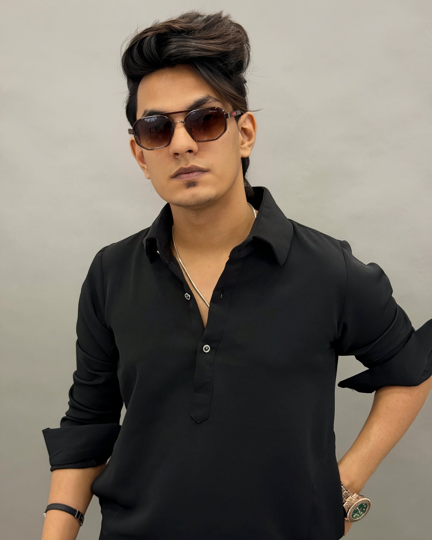 Black Pathani Lachka Kurta combo set