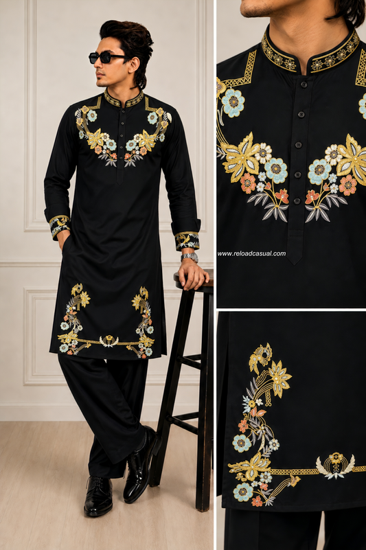 Premium Luxury Floral Embroidered Kurta Pyjama set