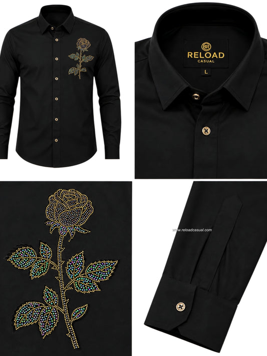 Elite Rose Shaped Flower Diamond Patch Lachka Shirt
