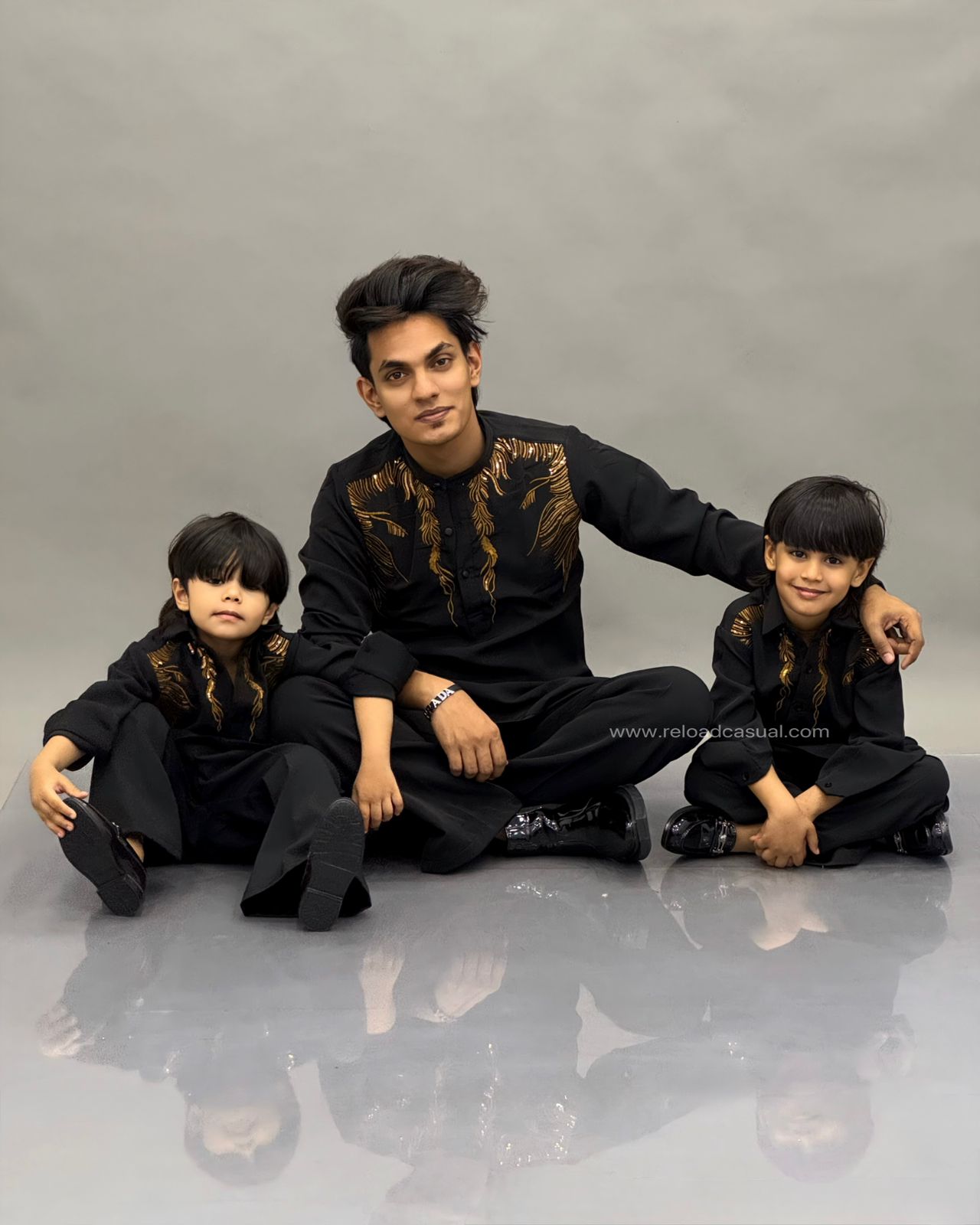 Kids Leaf Gold Embroidered Bootcut Style Kurta Combo