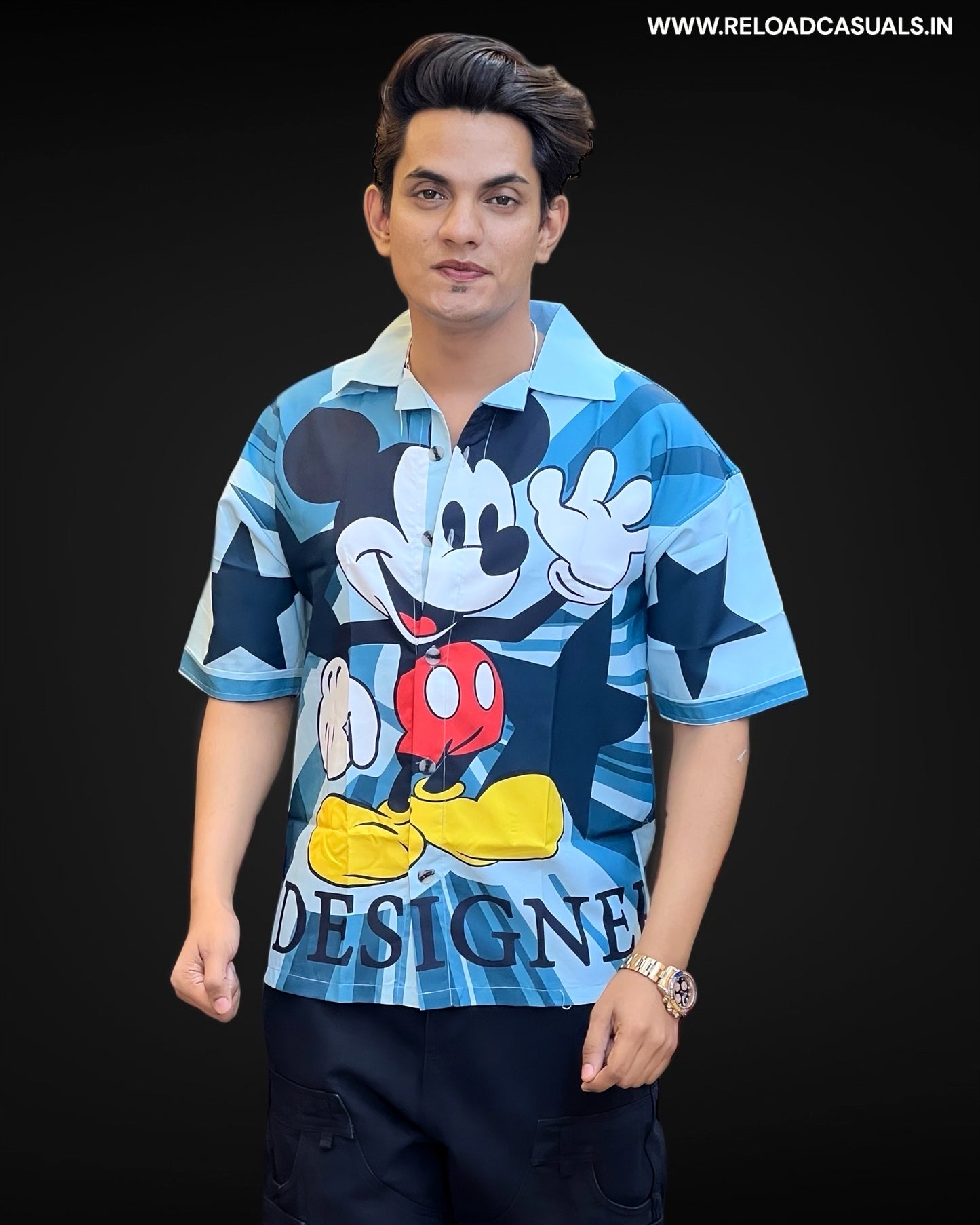 Hello Micky Design Print Half Shirt