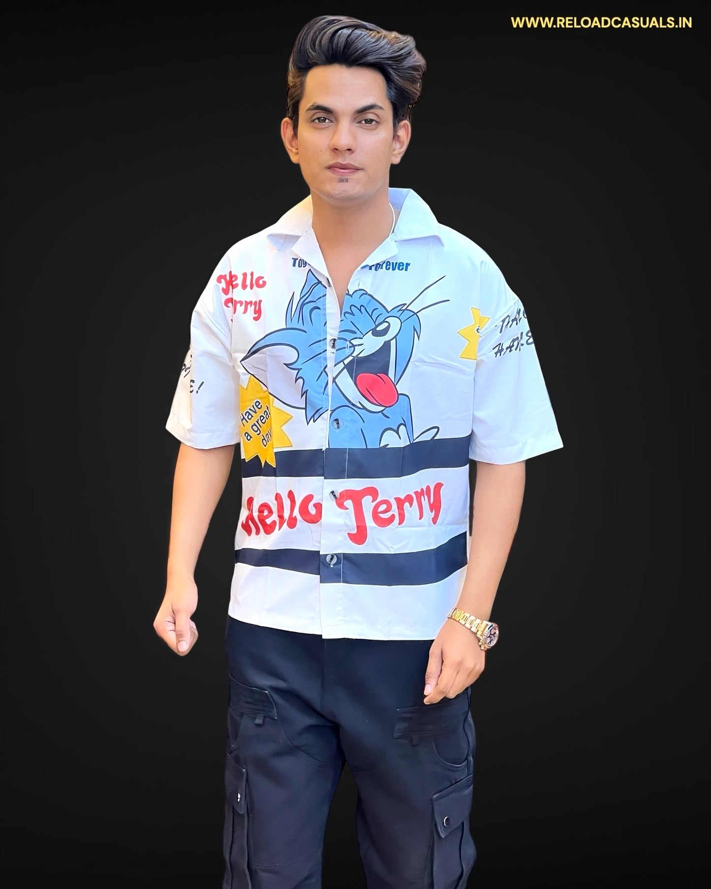 Hello Jerry Imp Print Half Shirt