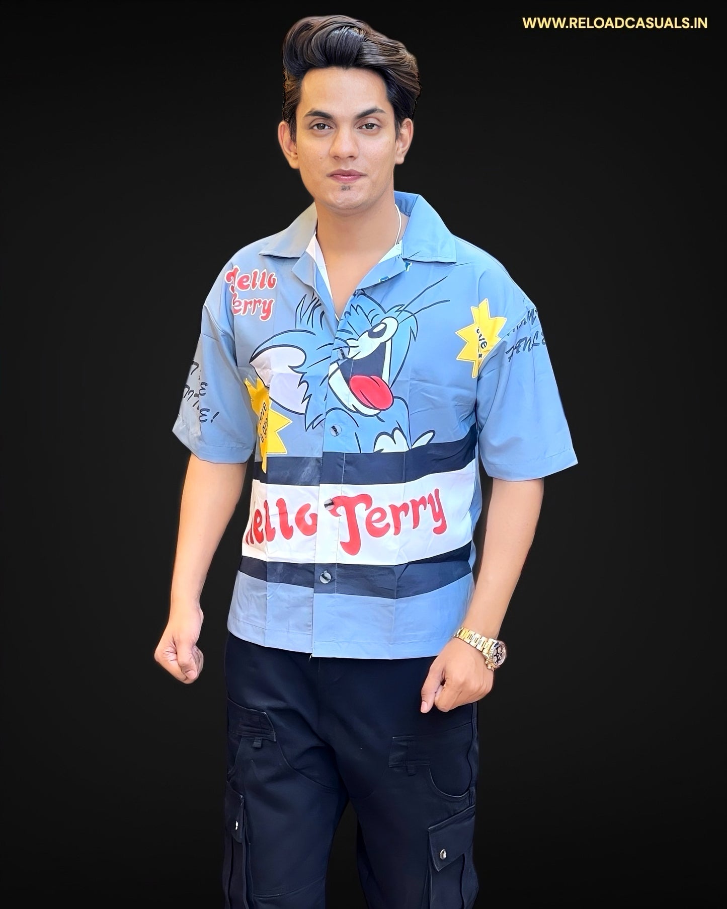 Hello Jerry Imp Print Half Shirt