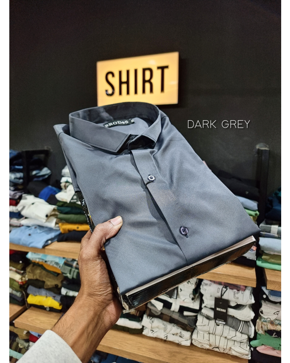 Plain Satin Shirt - Dark Grey