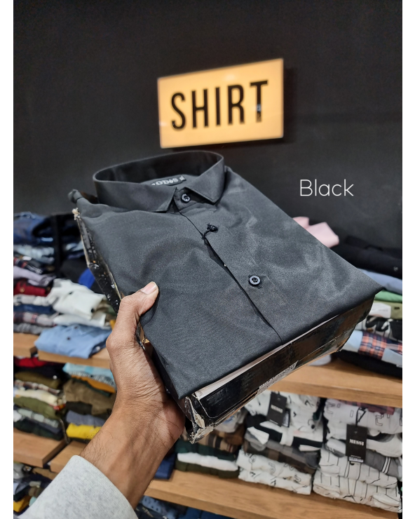 Plain Satin Shirt - Black