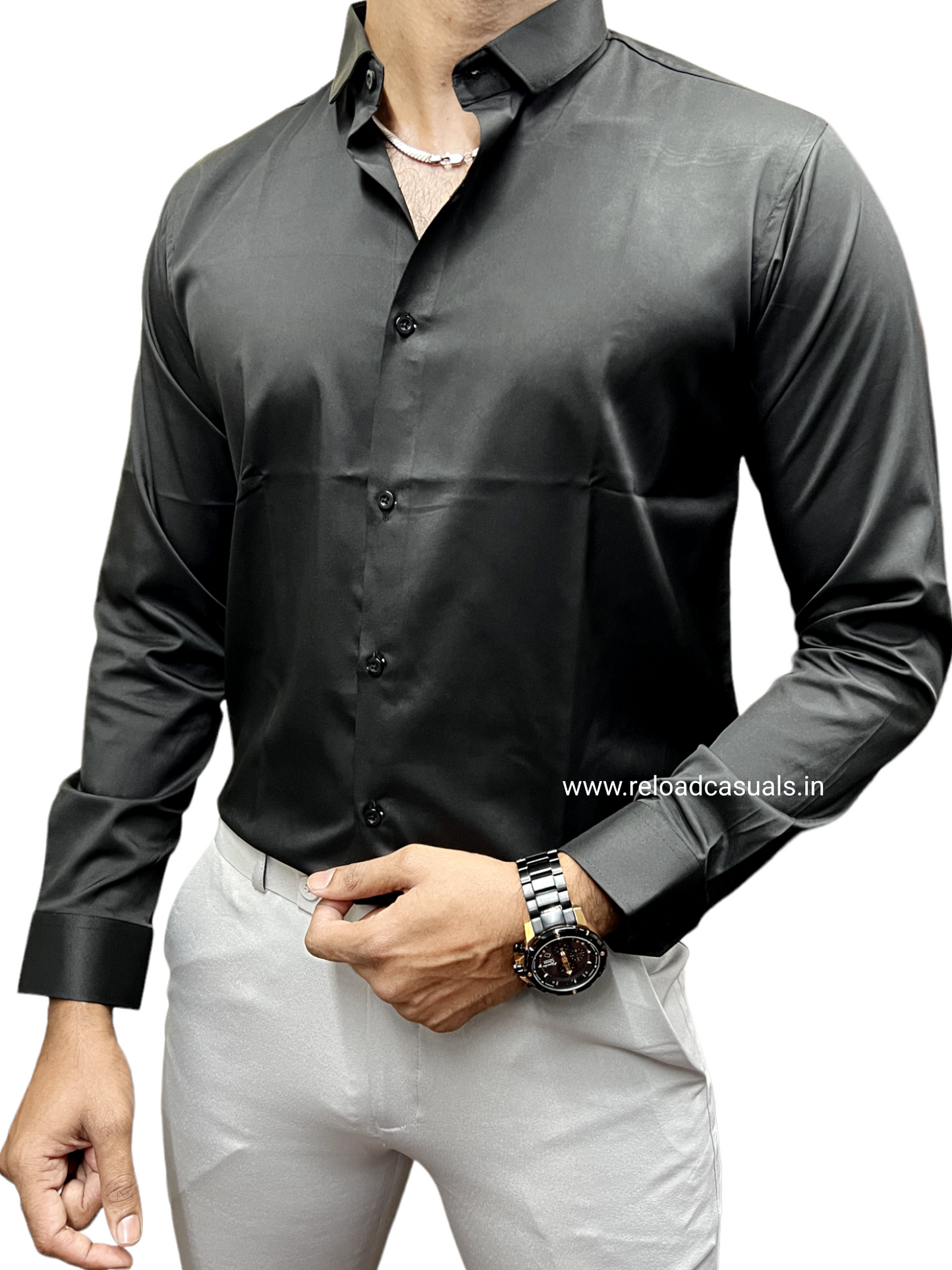 Plain Satin Shirt - Black