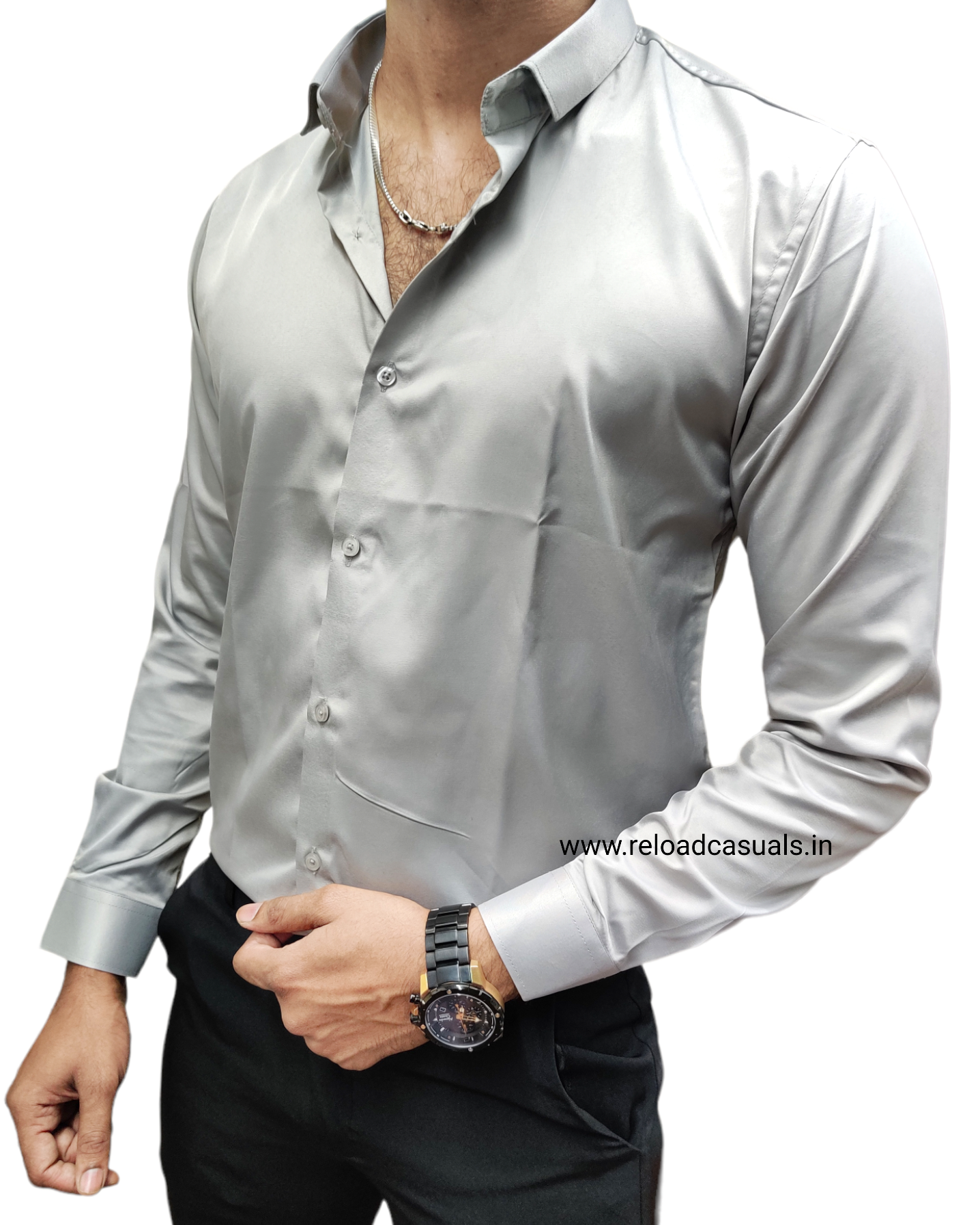 Plain Satin Shirt - Light Grey