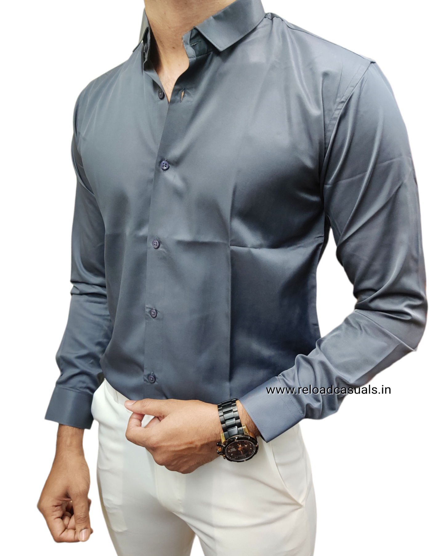 Plain Satin Shirt - Dark Grey