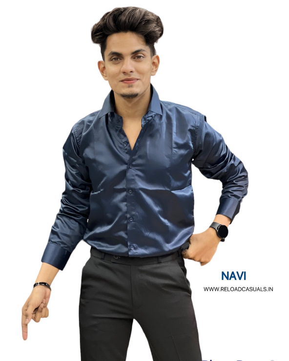 Plain Satin Shirt - Navy Blue