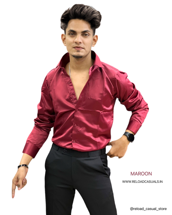 Plain Satin Shirt - Maroon