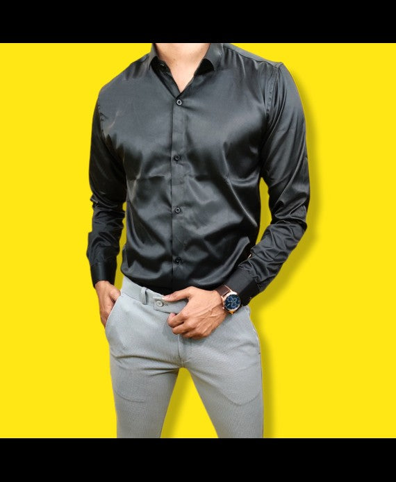 Plain Satin Shirt - Black