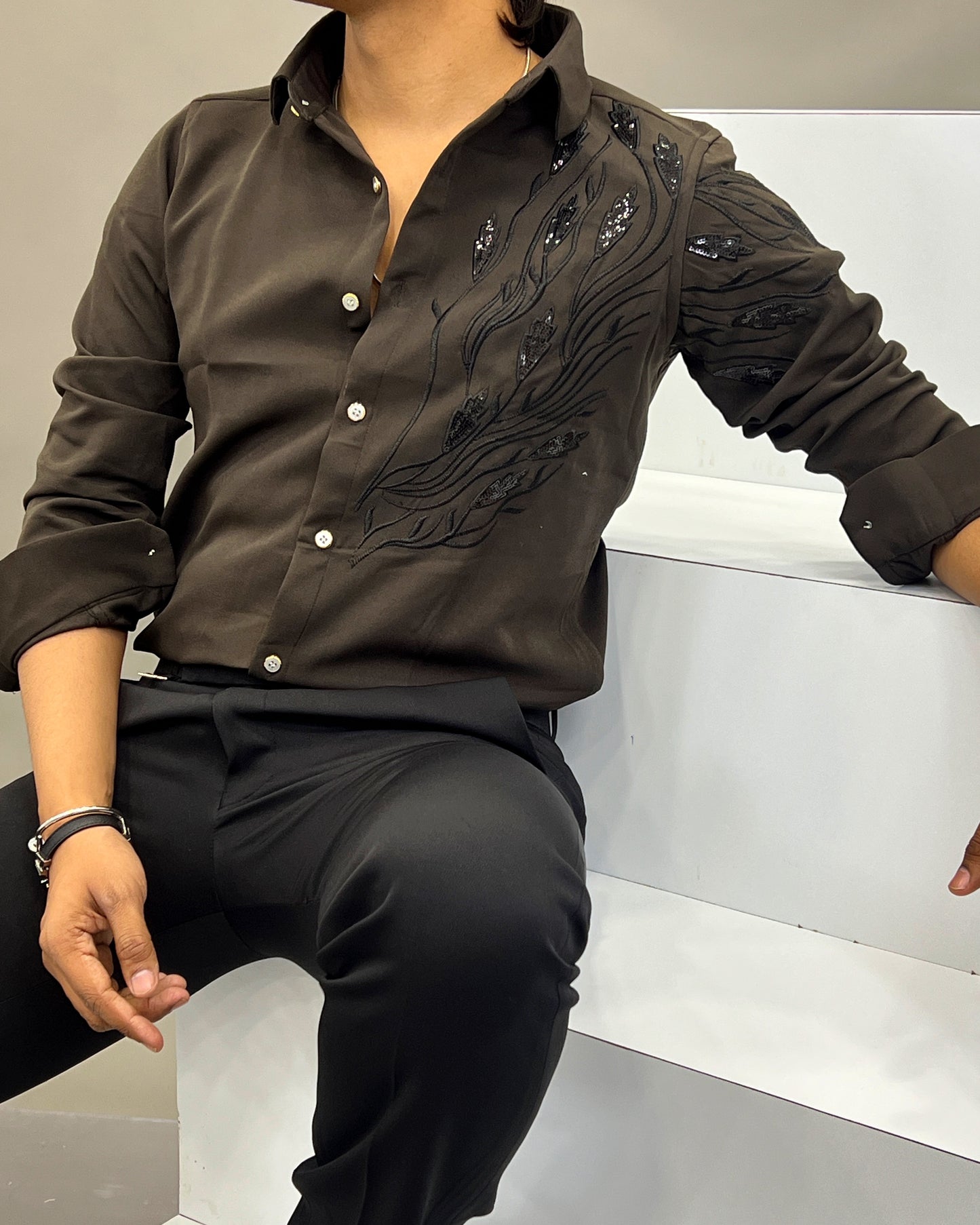 Gold thread party wear shirt
