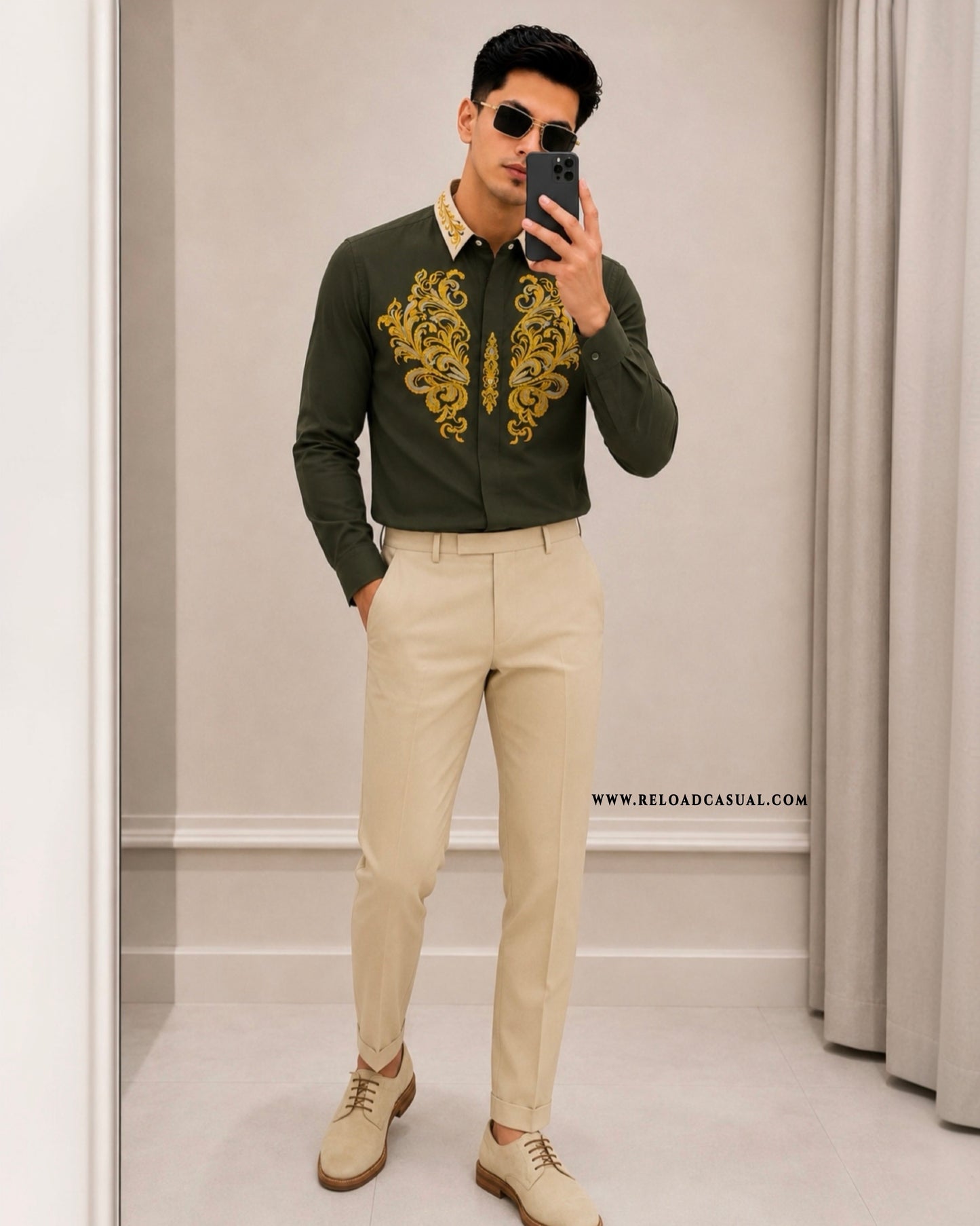 Men's Royal Contrast Collar Embroidered Shirt