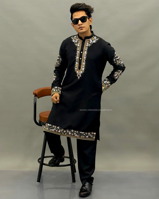 Nawab Style Embroidered Kurta Pant Combo