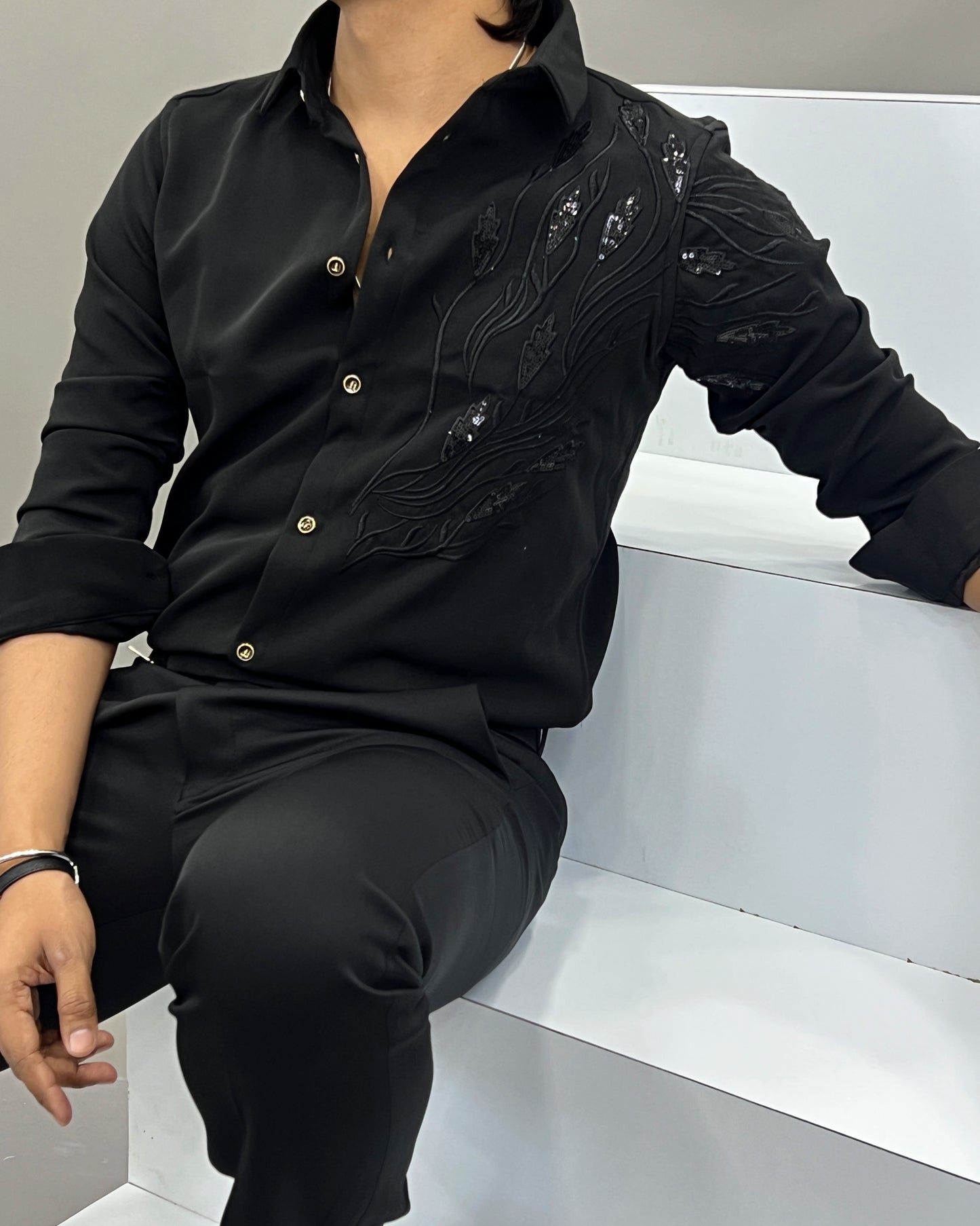 Gold thread party wear shirt