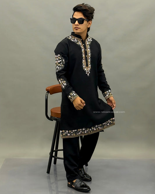 Nawab Style Embroidered Kurta Pant Combo