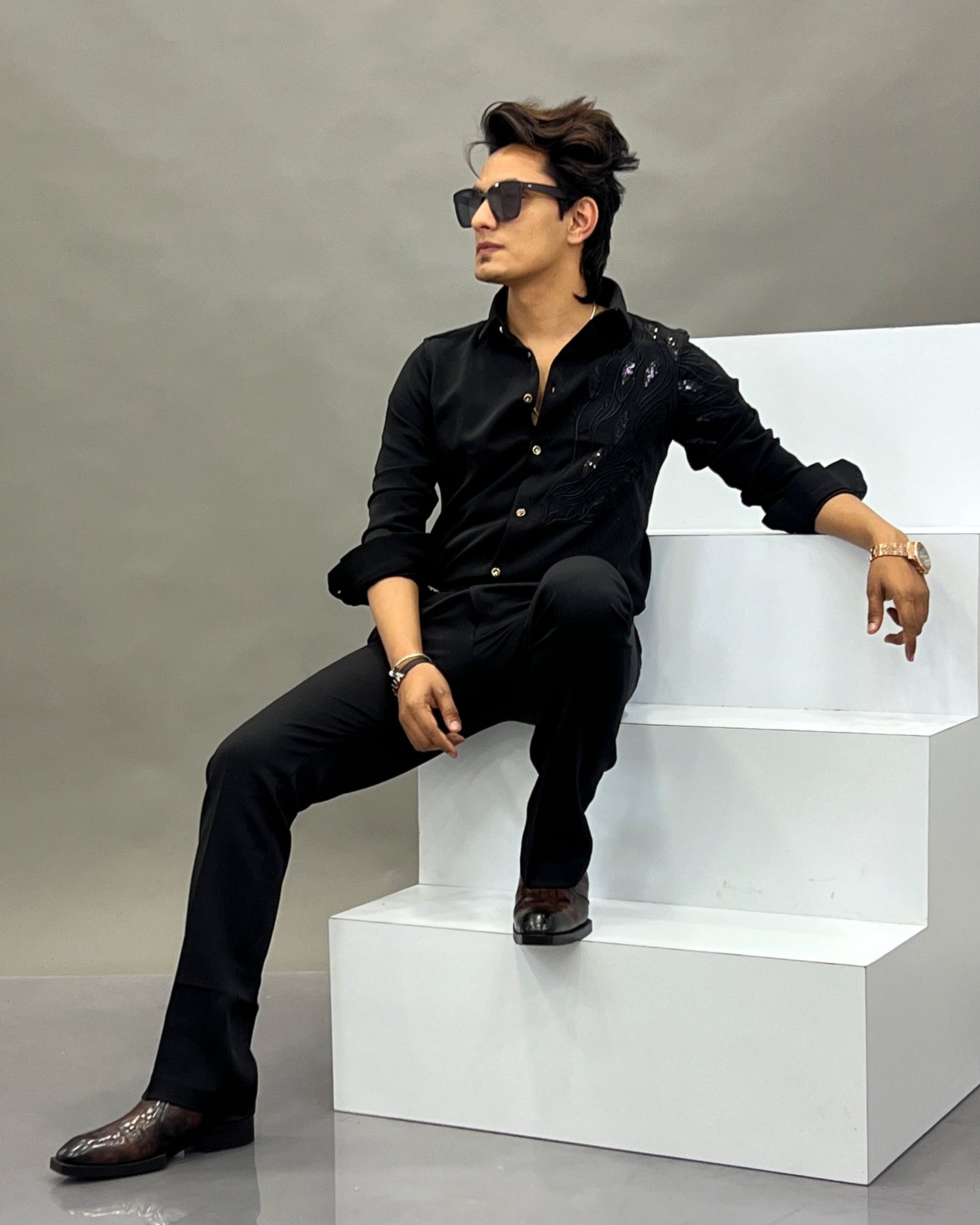 Gold thread party wear shirt