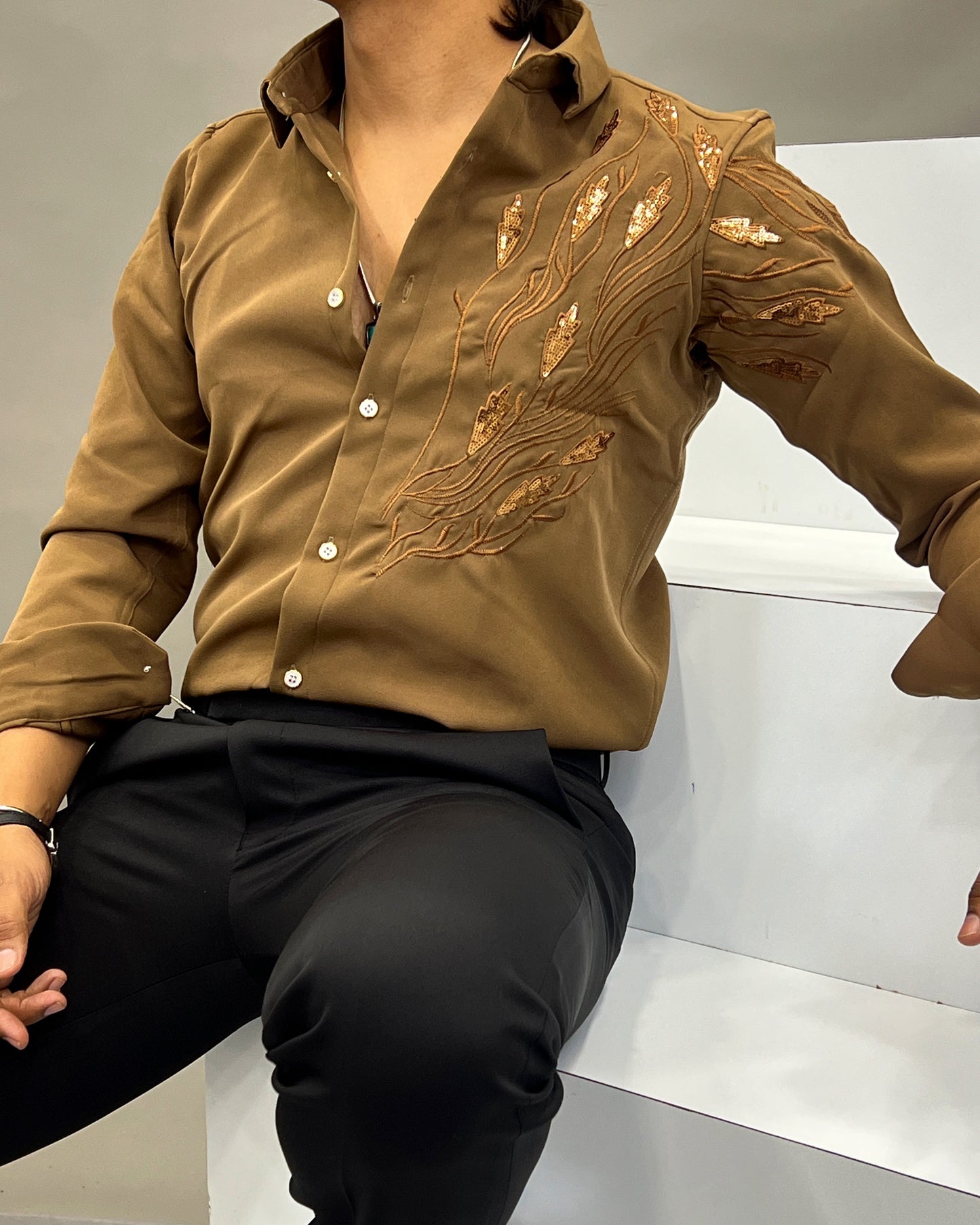 Gold thread party wear shirt