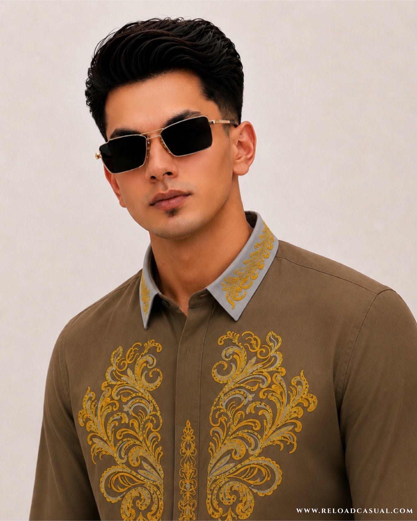 Men's Royal Contrast Collar Embroidered Shirt
