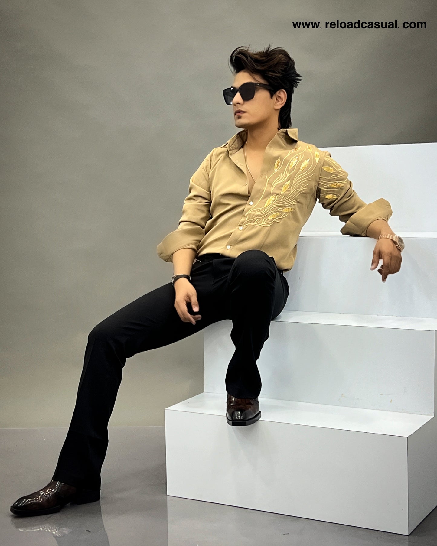 Gold thread party wear shirt