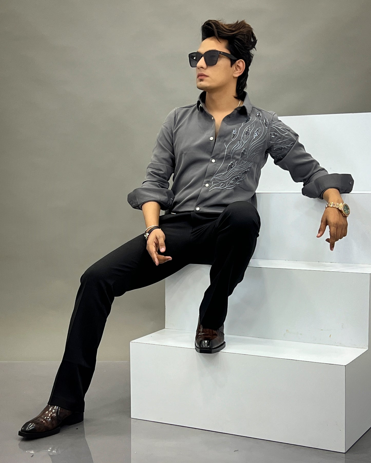 Gold thread party wear shirt